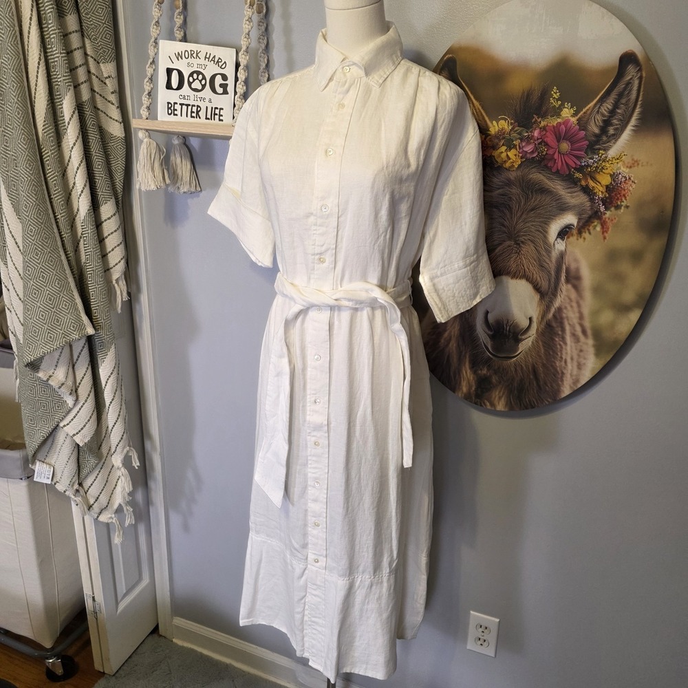 Polo Ralph Lauren Belted Linen Shirt Dress Size 2 Minimalist Boho Beach Cottage